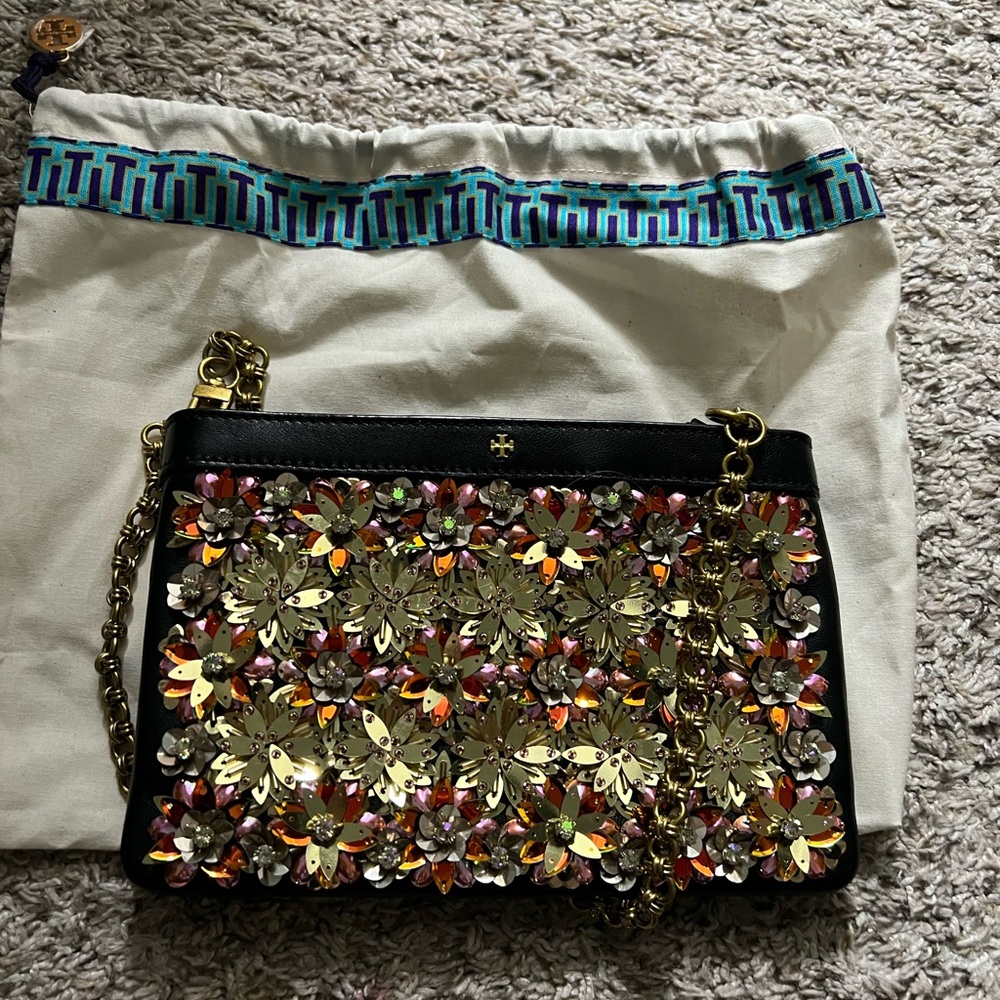 Tory Burch Gold Flower Sequin Clutch